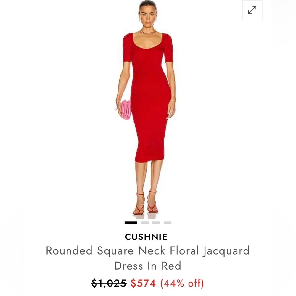 Cushnie Rounded Square Neck Floral Jacquard Dress In Red